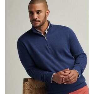 Peter Millar Sweater Mens Large Navy Coolspun Birdseye Knit Quarter-Zip NWT $225